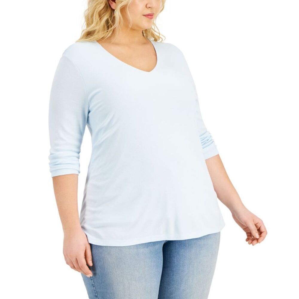 INC International Concepts Plus Size Ribbed V Neck Top